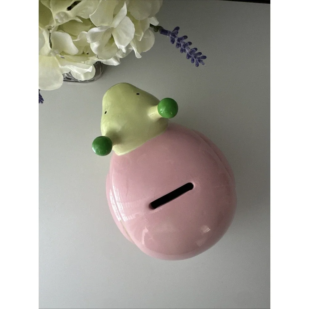 Whimsical Ceramic Snail Piggy Bank Pink & Green Nursery Decor Coin Bank 6